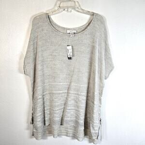 CJ Banks Lightweight Knit Top Women's 2X Oatmeal Hi Low Hem Coastal Casual Boho